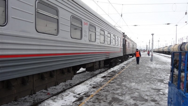 On the Moscow to Beijing Train Frequent stops across Siberia mean you can get off and stretch your legs