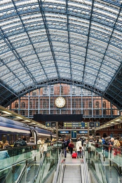 London to Moscow by Train At St Pancras Station to catch the Eurostar to Brussels